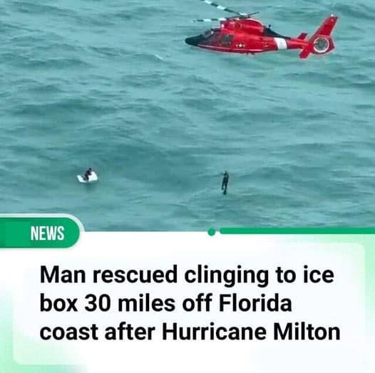 Thrilling Rescue: Man Found Clinging to Ice Box 30 Miles Off Florida Coast After Hurricane Milton!