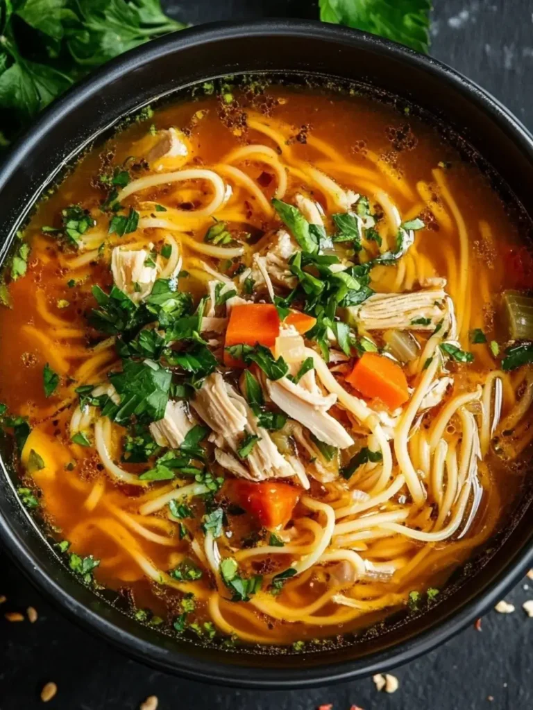 Soup made with chicken and noodles…